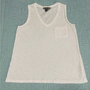 White V-Neck Tank Top with Pocket